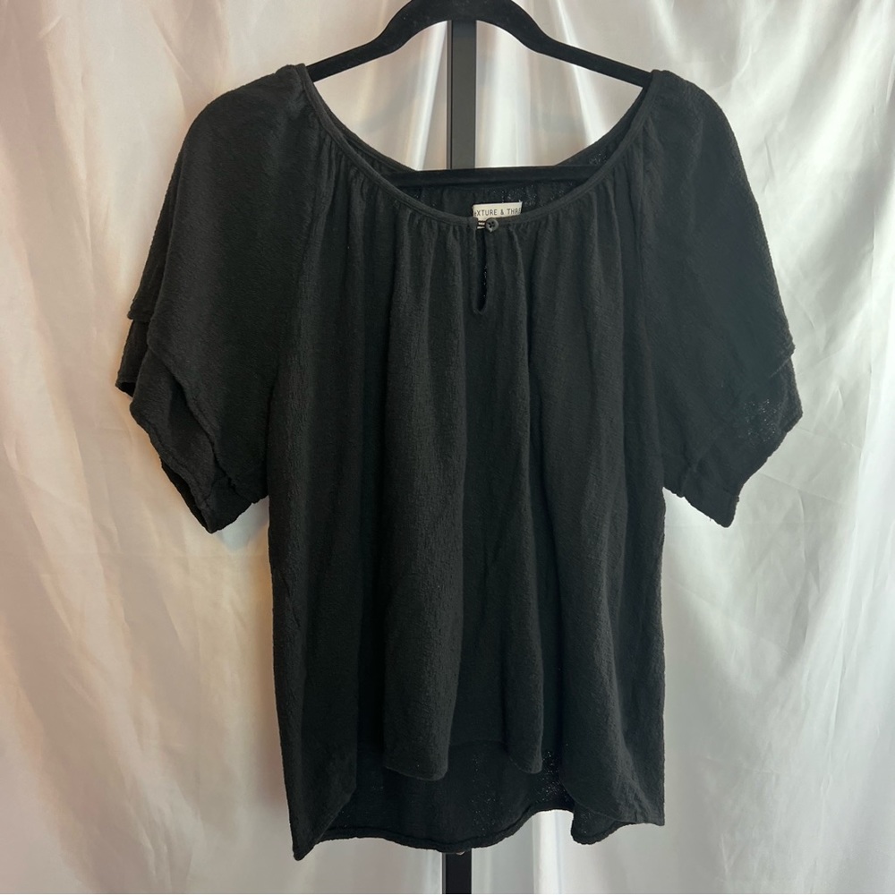 Madewell Texture & Thread Tiered Sleeve Top Black, size XL